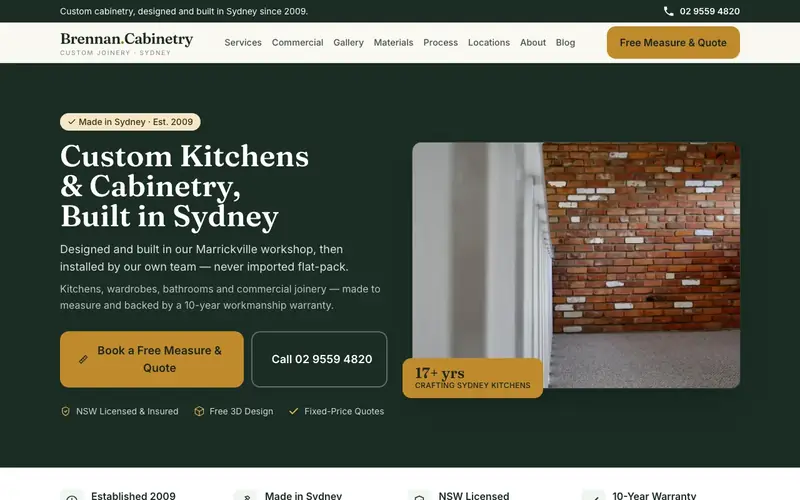 Brennan Cabinetry website screenshot
