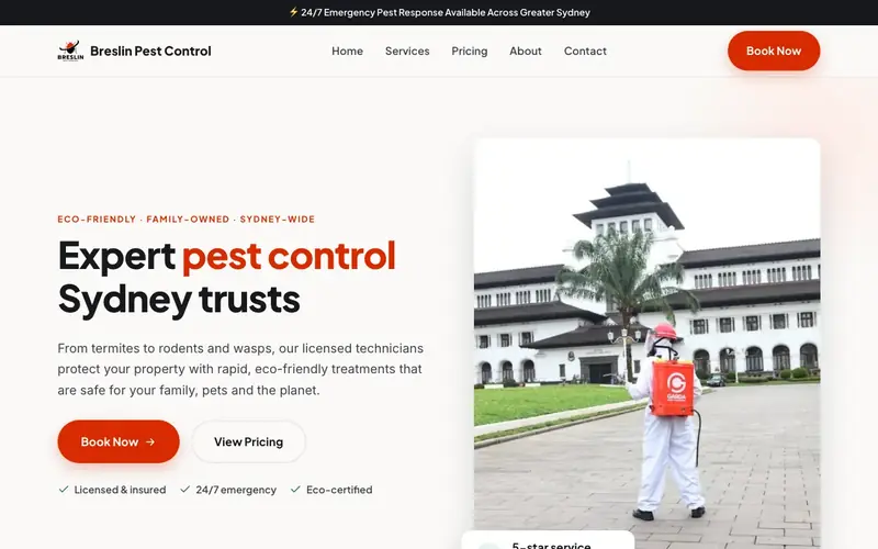 Breslin Pest Control website screenshot