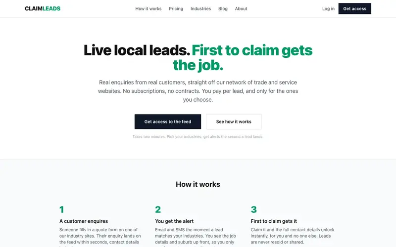 Claim Leads website screenshot