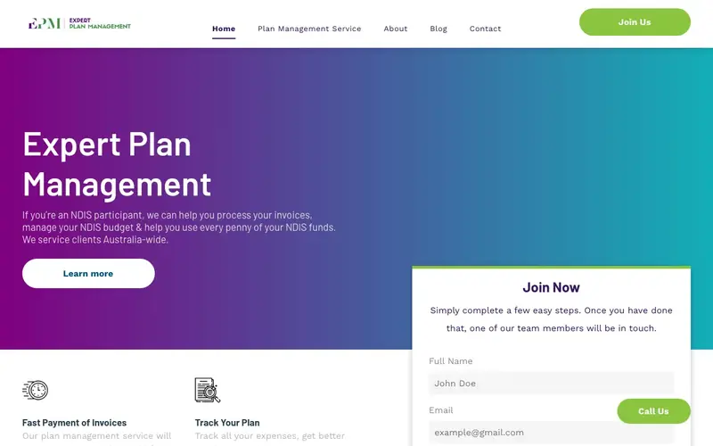 Expert Plan Management website screenshot
