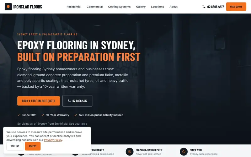Ironclad Floors website screenshot