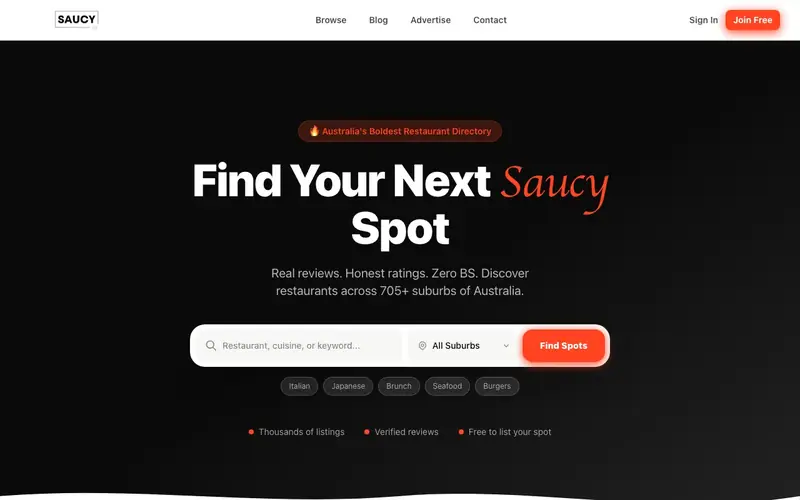 Saucy Spots website screenshot