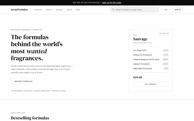 Scent Formulas website screenshot
