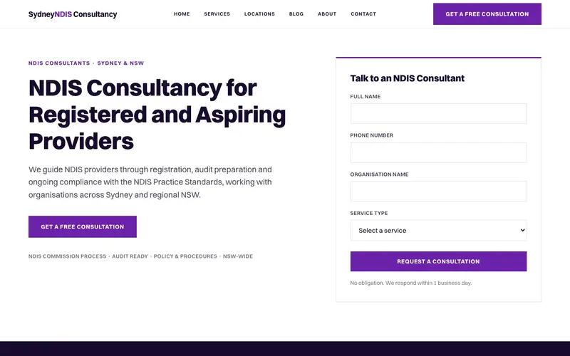 Sydney NDIS Consultancy website screenshot