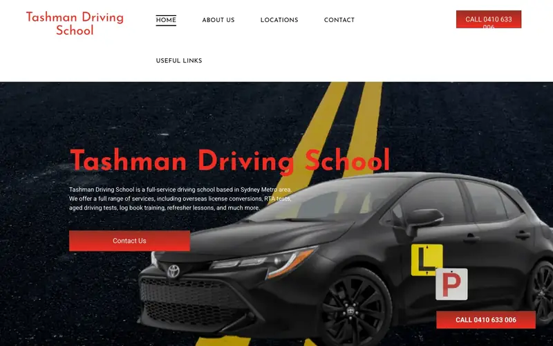 Tashman Driving School website screenshot
