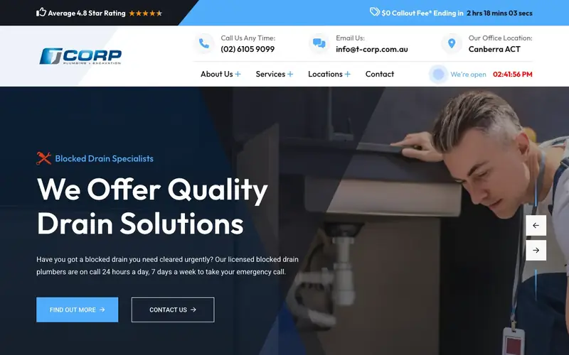 T-Corp Plumbing website screenshot